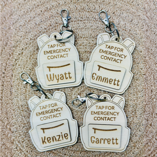Emergency contact backpack tag