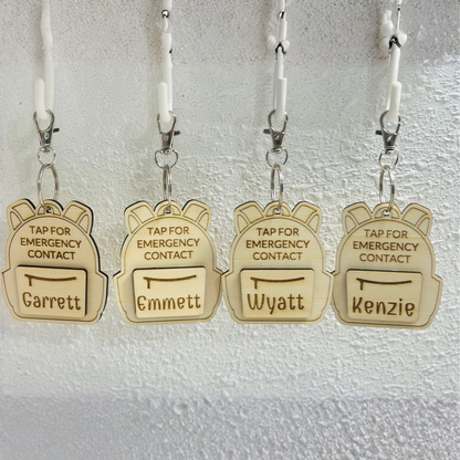 Emergency contact backpack tag
