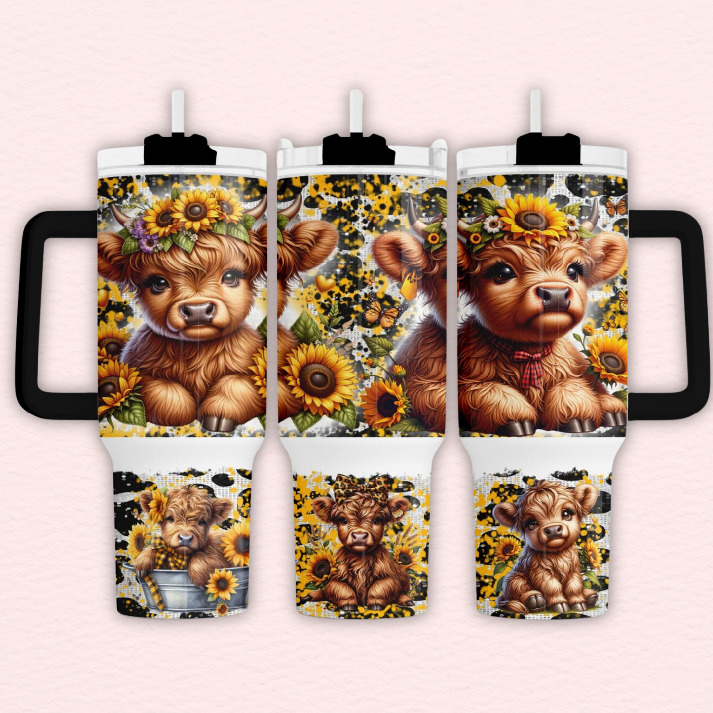 Sunflower Highland cow 40oz Tumbler